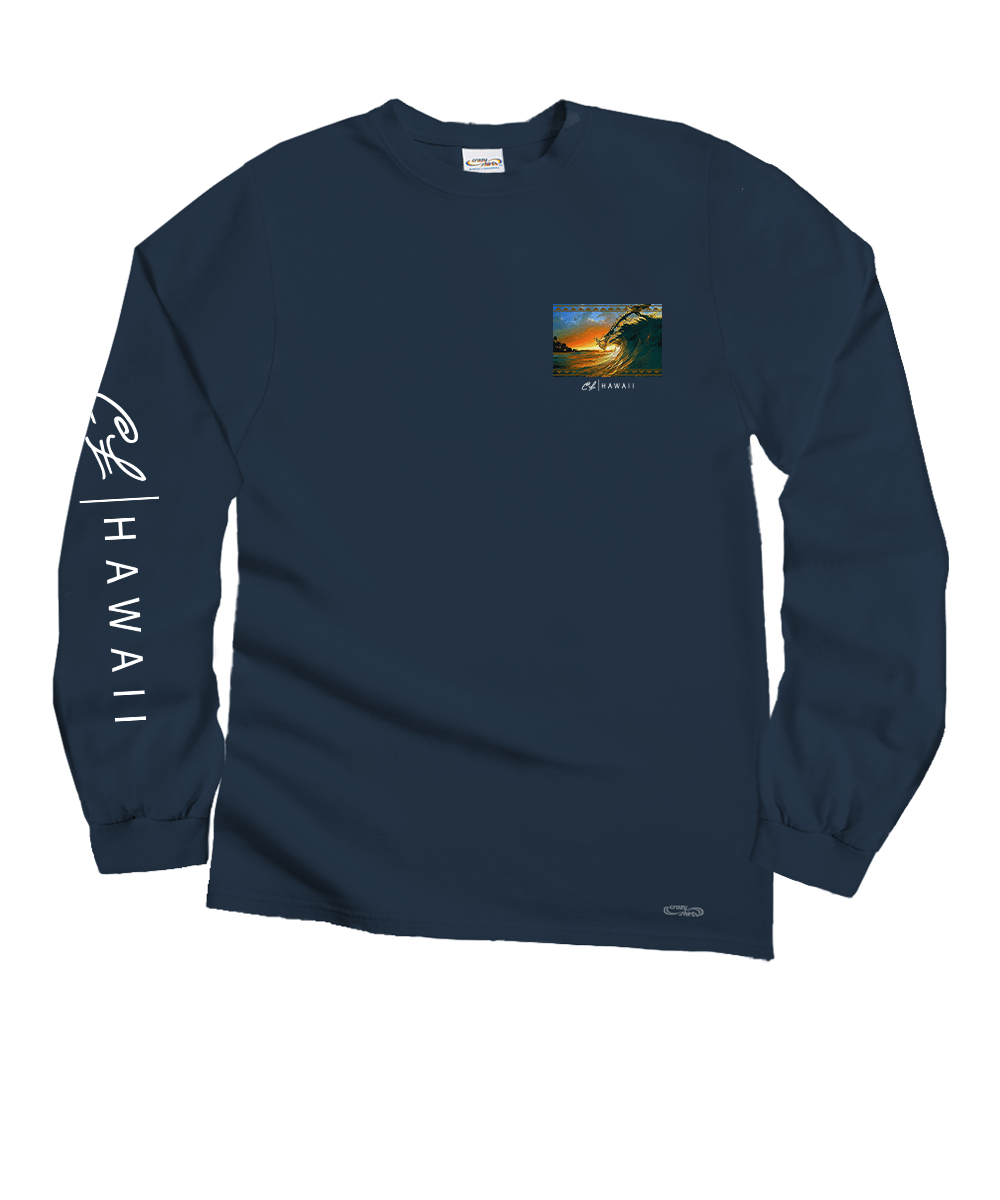 Clark Little King Kamehameha - Navy Long Sleeve Crewneck T-Shirt